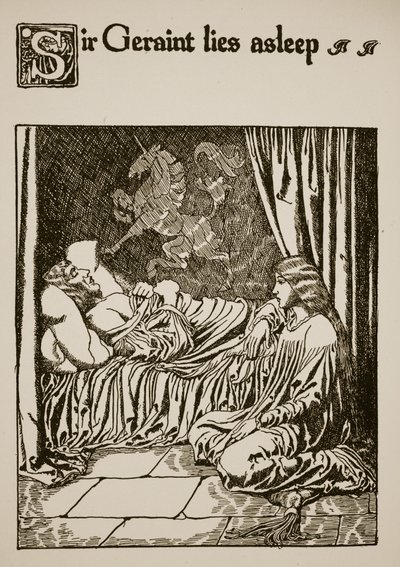 Sir Geraint lies asleep, illustration from 